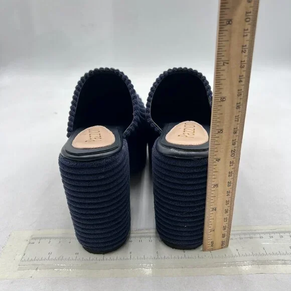 Pazzion Dark Blue Platform Rounded Toe Mules Clogs Slip On Chunky Heel Shoe - Picture 5 of 8